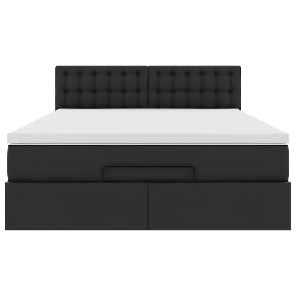 Struttura Letto Pouf con Materasso Nero 140x190 cm Similpelle