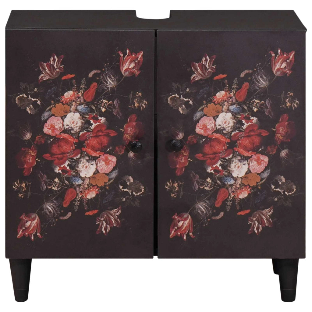 Mobiletto sottolavello moderno con design floreale 62 x 33 x 58 cm con funzionale spazio di archiviazione in legno massello di mango 02_0057861