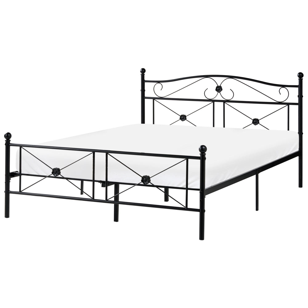 Letto matrimoniale 140 x 200 cm Rete a doghe con struttura in metallo Nero Retro