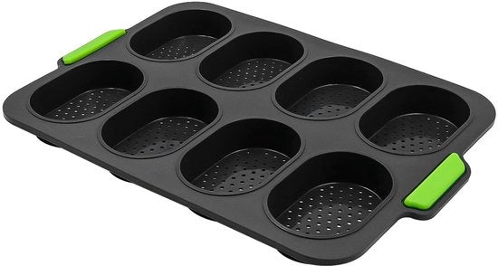 Forma per Pane in Silicone - Stampa per Pane con 8 Cavità - Ottimale Distribuzione del Calore - Esterno Croccante - Interno Morbido - Dimensioni 34,5 x 24,0 x 2,5 cm - Forma per Pane