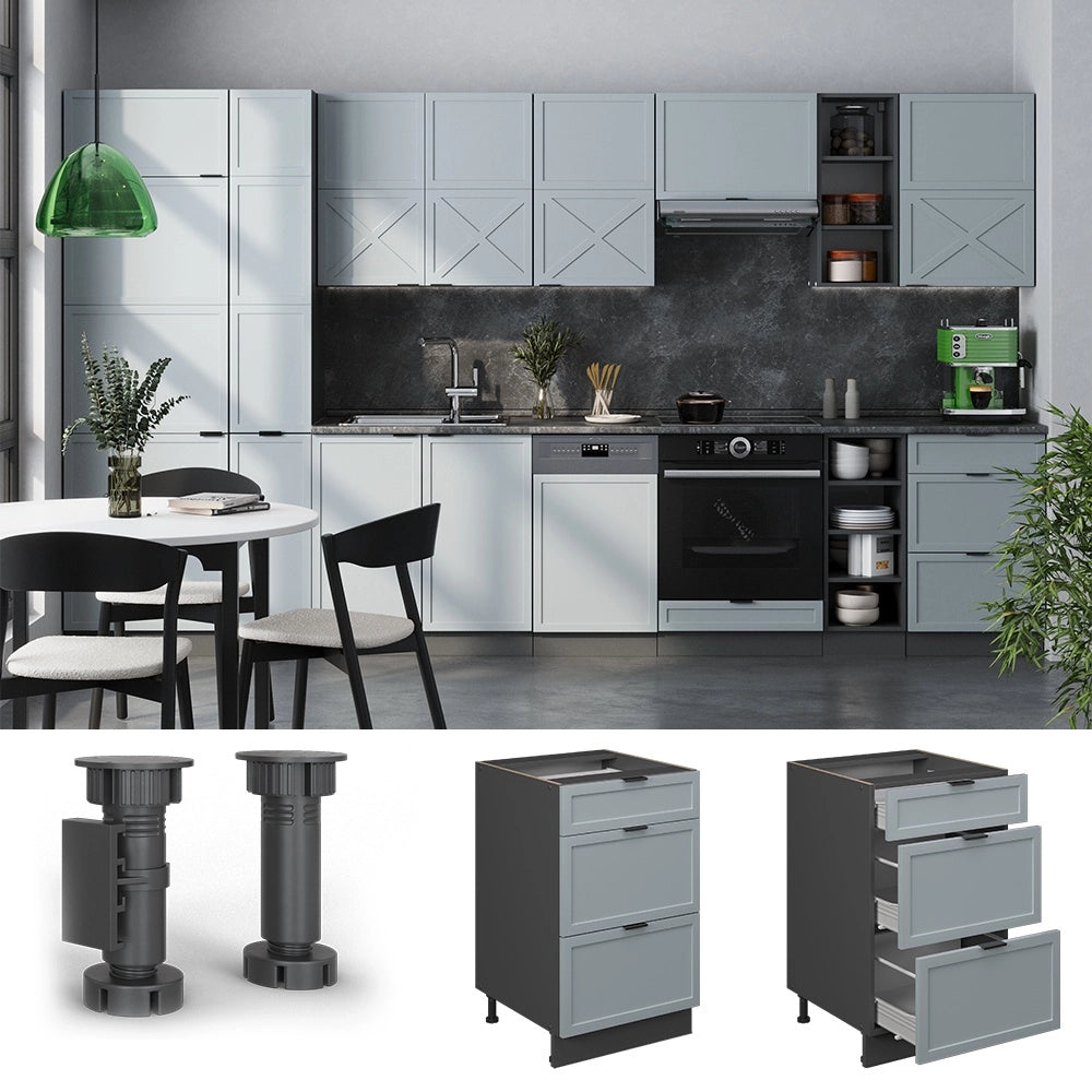 Mobiletto base per cucina Fame-Line Blu-grigio chiaro/Antracite 50 cm, PL Marmo Vicco