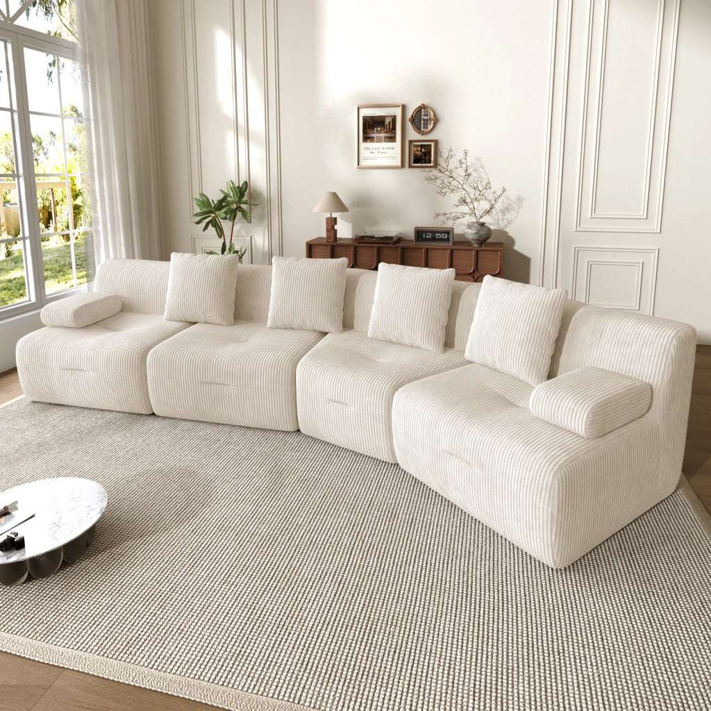 Divano modulare 4 posti - con 4 moduli e senza montaggio - in velluto a coste beige chiaro