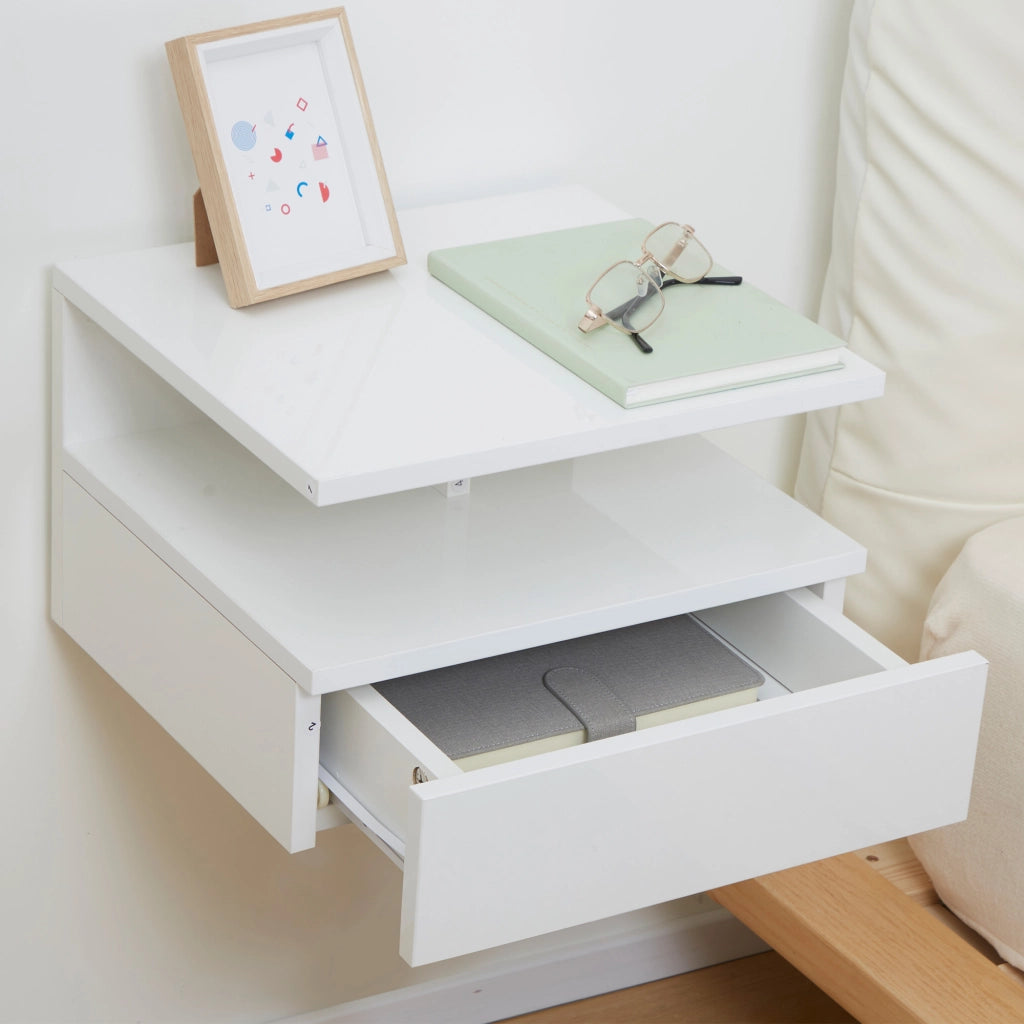 Comodino a muro con cassetto scorrevole ¨C zephmum ¨C bianco 35x32x22.5 cm