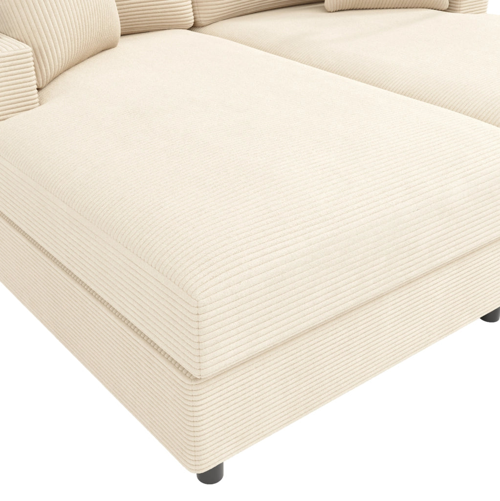 Divano 2 posti beige in velluto a coste con USB, USB-C e portabevande