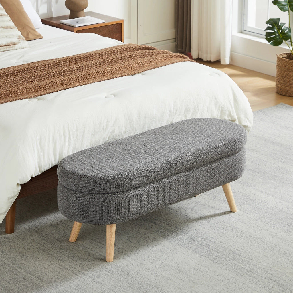 Panca contenitore ovale 110 cm con fori di ventilazione e piedini antiscivolo in chenille grigio