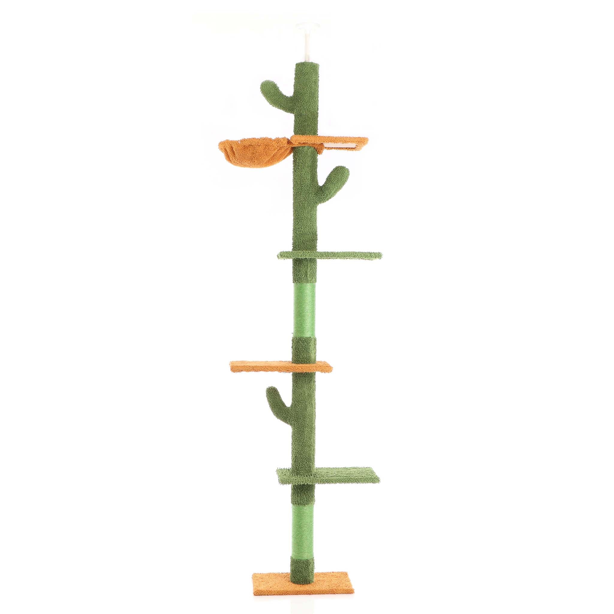 Fudajo Albero tiragraffi a soffitto verde 229-275cm Altezza regolabile con 4 livelli e sisal Gatti