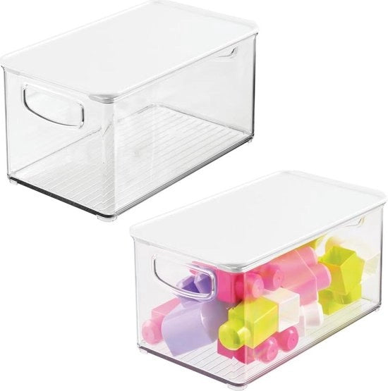 Set di 2 casse di archiviazione – grande cassa di archiviazione con coperchio di plastica rigida – archiviazione giocattoli è mai stata così facile con questa cassa di archiviazione stivellabile – trasparente e bianca