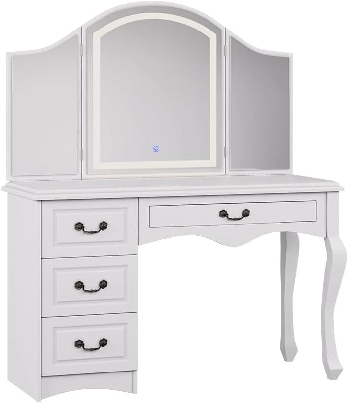 Vicco Tavolo da toeletta Belle, Bianco, 120 cm con illuminazione LED dimmerabile