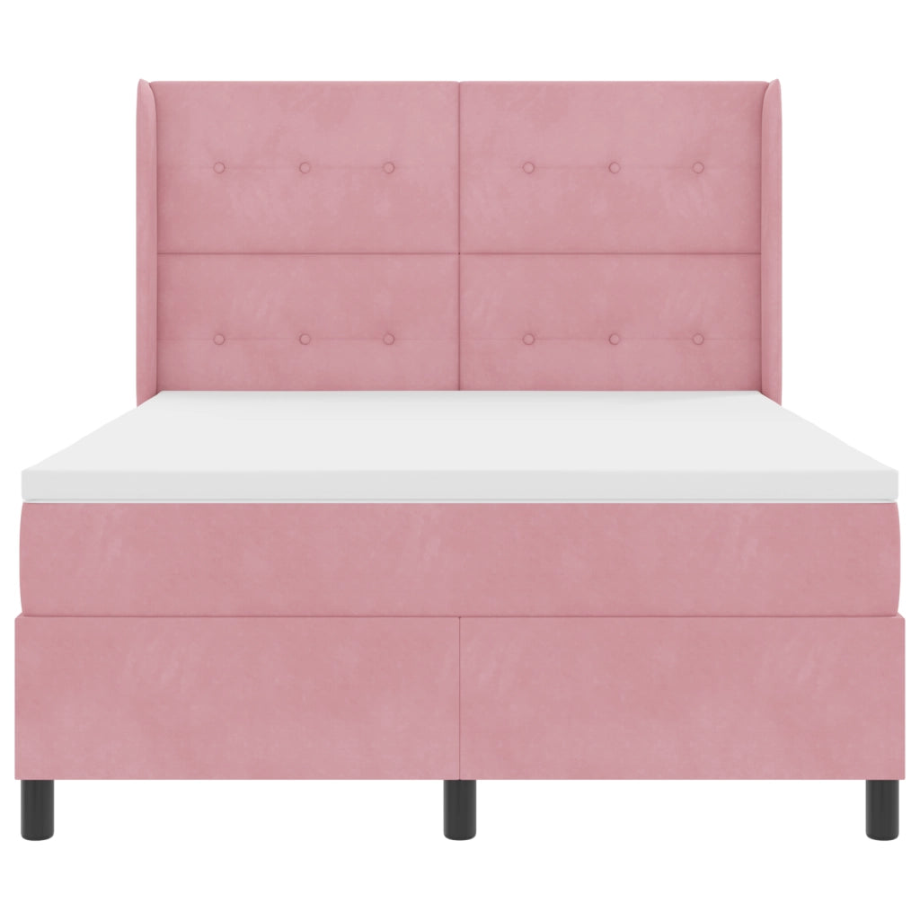Letto Box Spring con Materasso Rosa 140x190 cm Velluto
