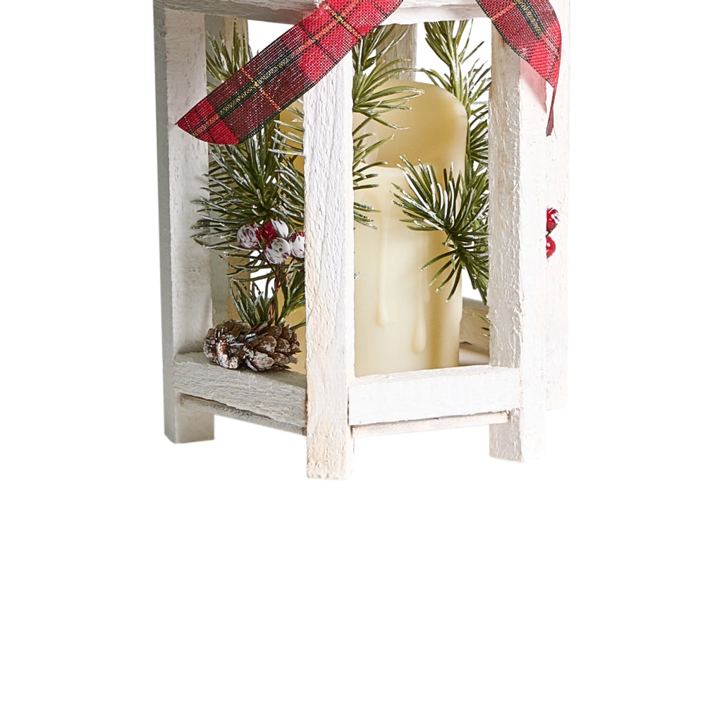 Lanterna LED in legno di abete bianco Decorazione natalizia tradizionale fatta a mano