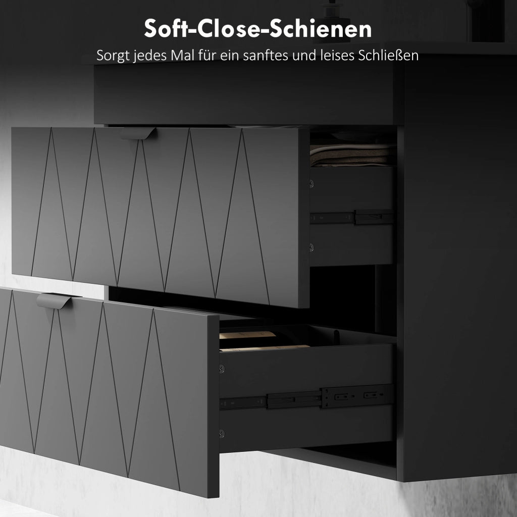 Mobiletto Sottolavabo Sospeso con Lavabo Ceramica e Cassetti Soft-Close ¨C zephmum ¨C Nero