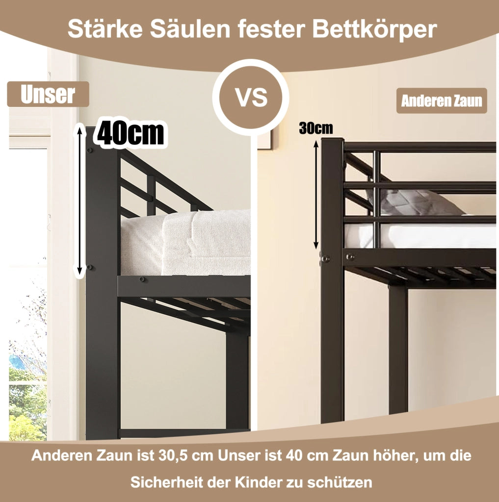 Letto a soppalco 90x200 cm con scrivania; LED e cassetti contenitore in metallo e MDF; nero