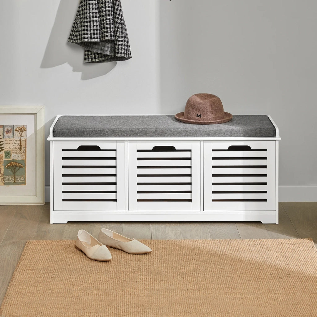 Scarpiera da ingresso Panchina con Cuscino e Cestini 3 Cestini Bianco FSR23-W