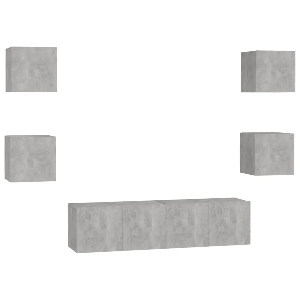Set di Mobili Porta TV 6 pz-Set di 6 Credenza per TV Grigio Cemento in Legno Multistrato 171731