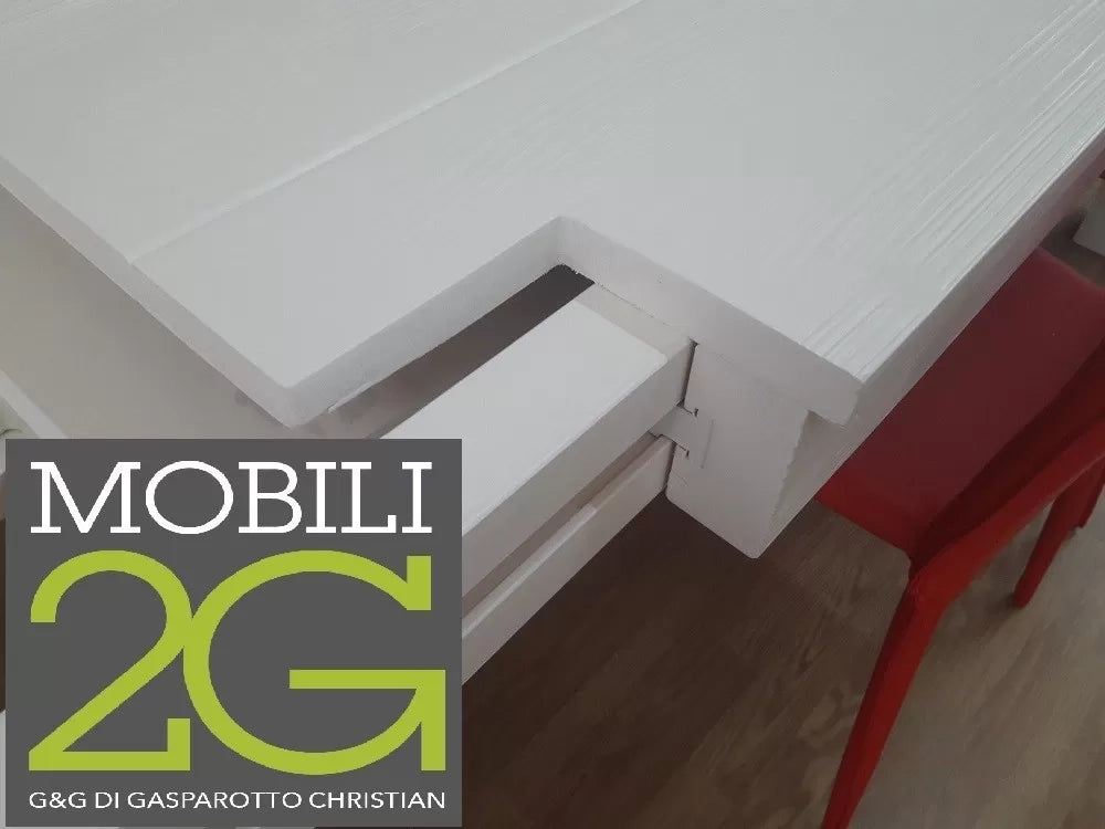 Tavolo abete bianco spazzolato allungabile misure 180x90 con 2 allunghe (644) - Mobili 2G