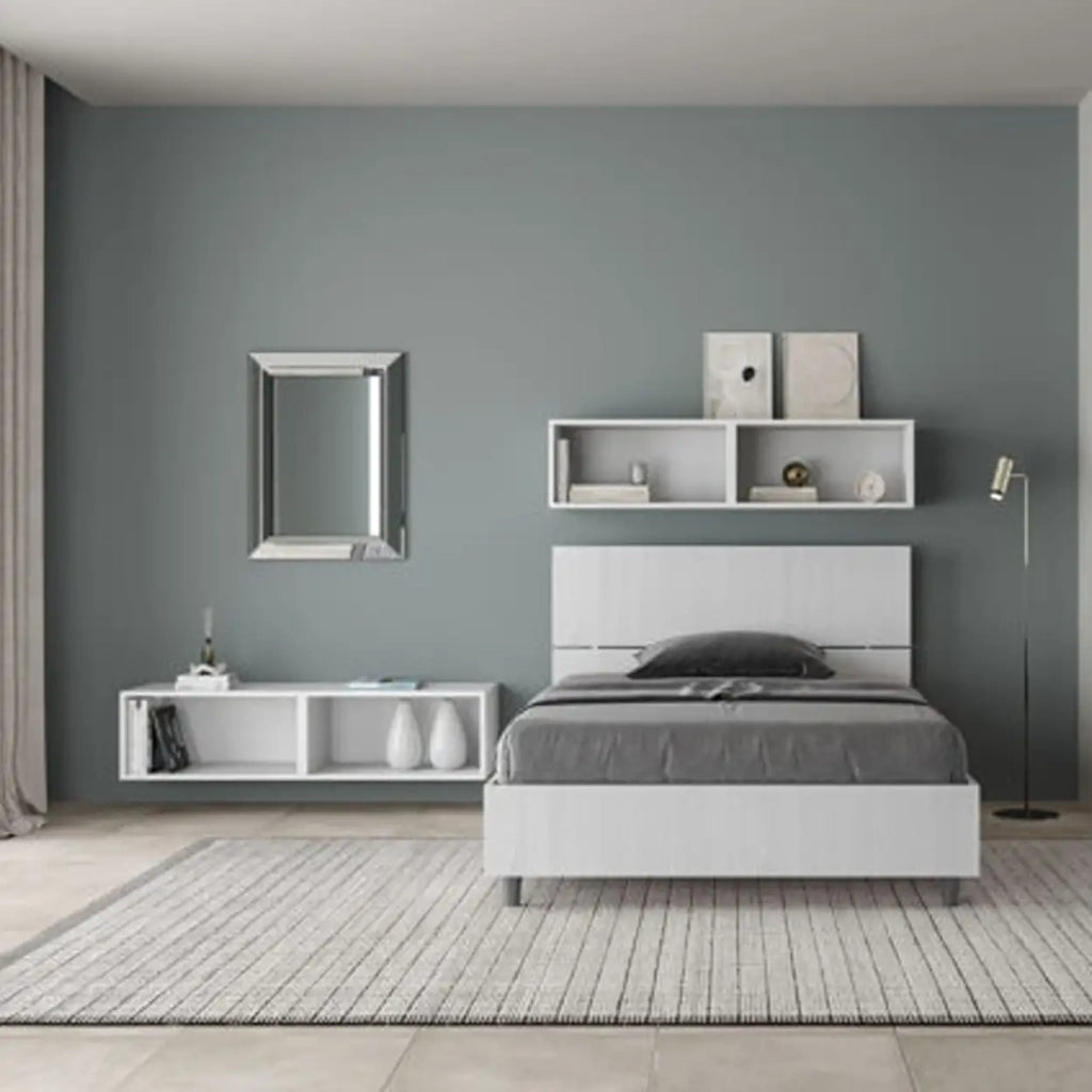 Letto una piazza e mezza con rete 120x200 testata dritta bianco frassino Demas