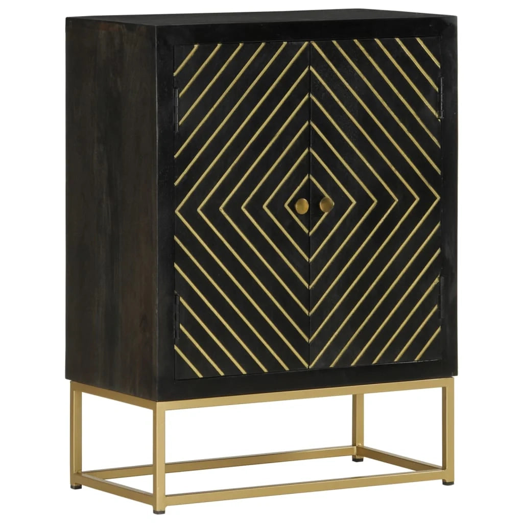 Buffet credenza cassettiera mobiletto mobile contenitore organizer per cucina soggiorno salotto con 2 ante e finitura oro 55 x 30 x 75 cm legno di mango nero 02_0029731