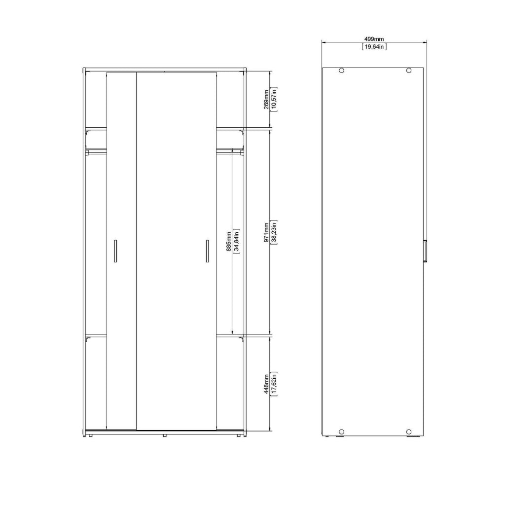 Guardaroba 2 ante Cindy, Mobile camera da letto, Cabina armadio portabiti, Armadio appendiabiti, 78x48 h175 cm, Bianco