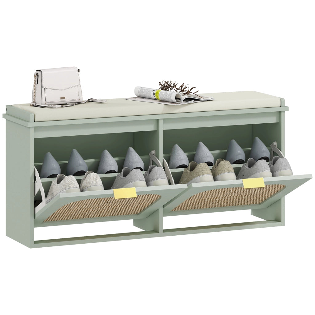 Panca portaoggetti con cassetti e seduta imbottita ¨C Minimal ¨C verde 104x26x47.5 cm