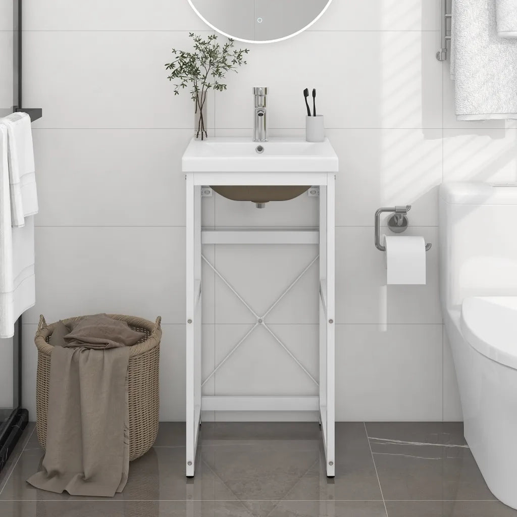 Telaio per Lavabo da Bagno con Lavabo Integrato Bianco in Ferro CFW9357737