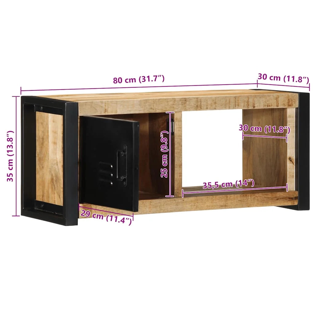 Pratico mobile porta TV dal design industriale 80 x 30 x 35 cm in legno massello di mango grezzo 02_0057636