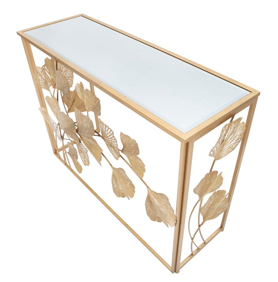Console in Ferro Leaf 108x36,5x80 cm in Ferro MDF e Specchio Oro