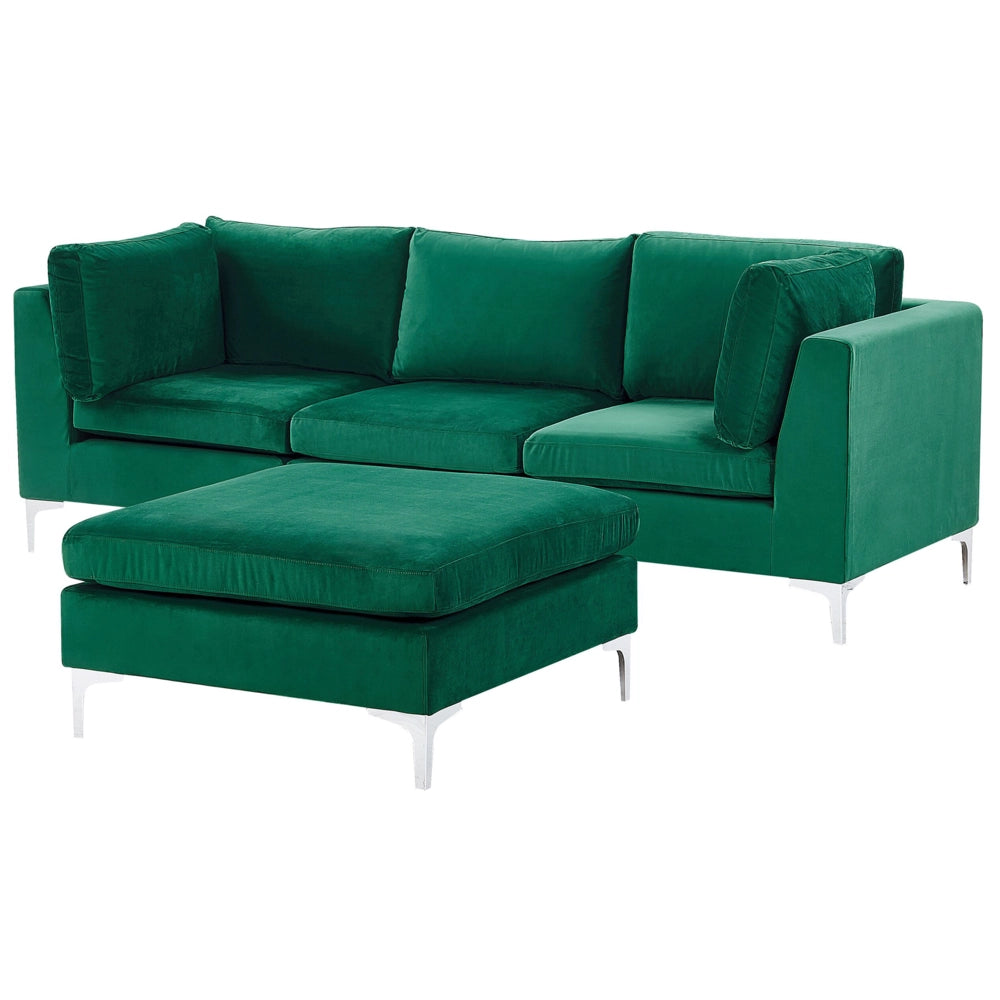 Divano Componibile Velluto Verde 3 Posti Con Gambe In Metallo Argento ottomana Stile Glamour