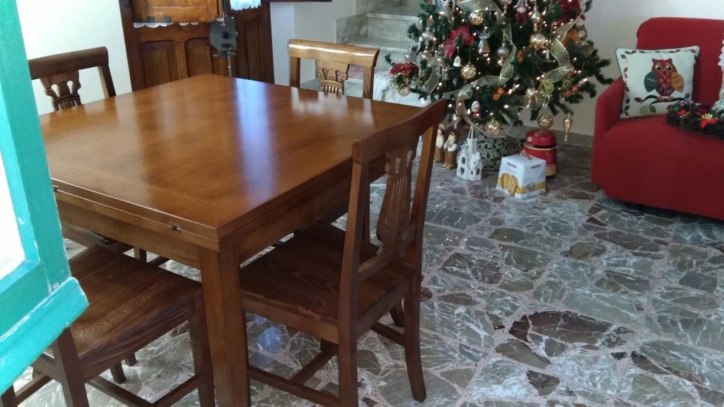 Tavolo in legno gamba sciabola 100x100 finitura bassano (490) - Mobili 2G