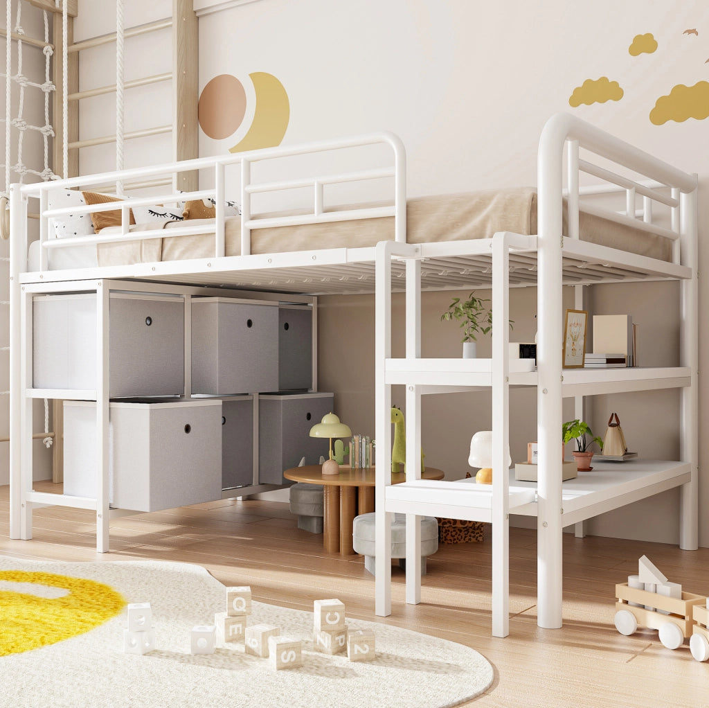 LETTO A SOPPALCO 90x200 cm in metallo bianco con scala e contenitore