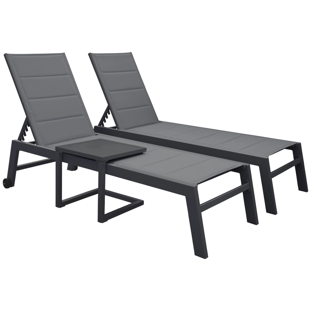 Set di 2 lettini BARBADOS in textilene grigio eTavolino - alluminio grigio antracite
