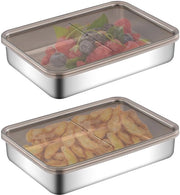 Vasca per carne 2 in 1 Fresh, organizzatore del frigorifero, vasca per carne in acciaio inossidabile con coperchio, set di conservazione riutilizzabile, ermetico per il contenimento di salumi e formaggi