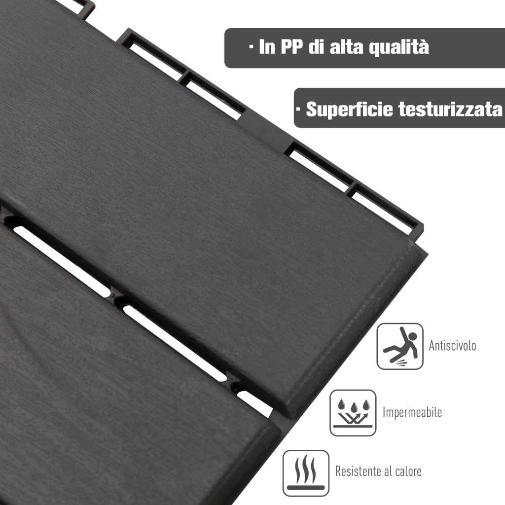 EasyComfort Set 9 Mattonelle a Incastro per Terrazzo, Piastrelle per Pavimenti, Piastrelle per Esterno in PP Antiscivolo, Area: 0.81 mq, 30x30x2cm, Nero