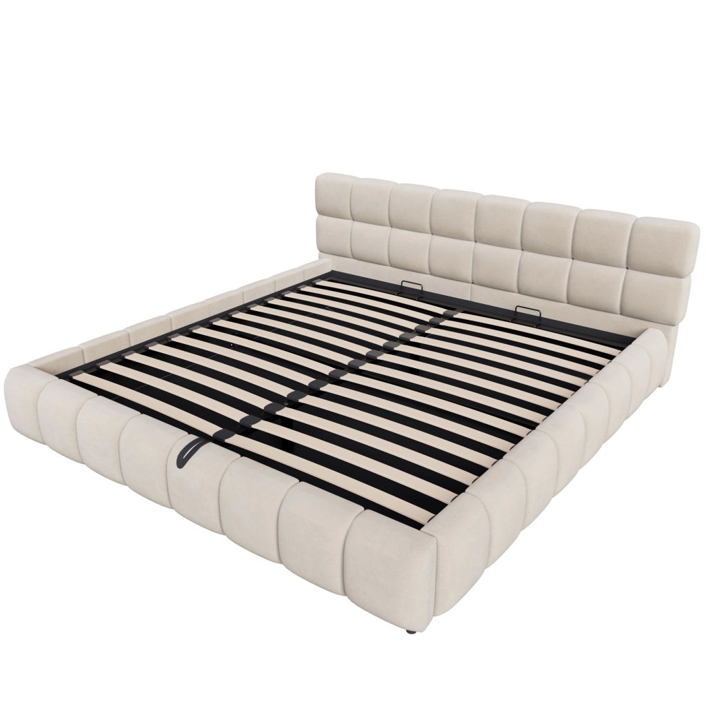 letto imbottito velluto beige 180 x 200 cm