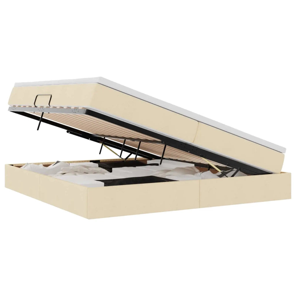 Letto con contenitore e materasso Crema 200 x 200 cm Poliestere