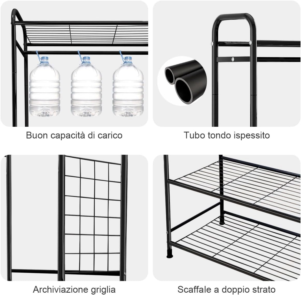 Stand Appendiabiti in Metallo,Stendino durevole salvespazio di grande capacità con piu scaffali conDesign a doppia asta di sospensione,grande capacita di stoccaggio,74 * 40 * 168cm,Bianco