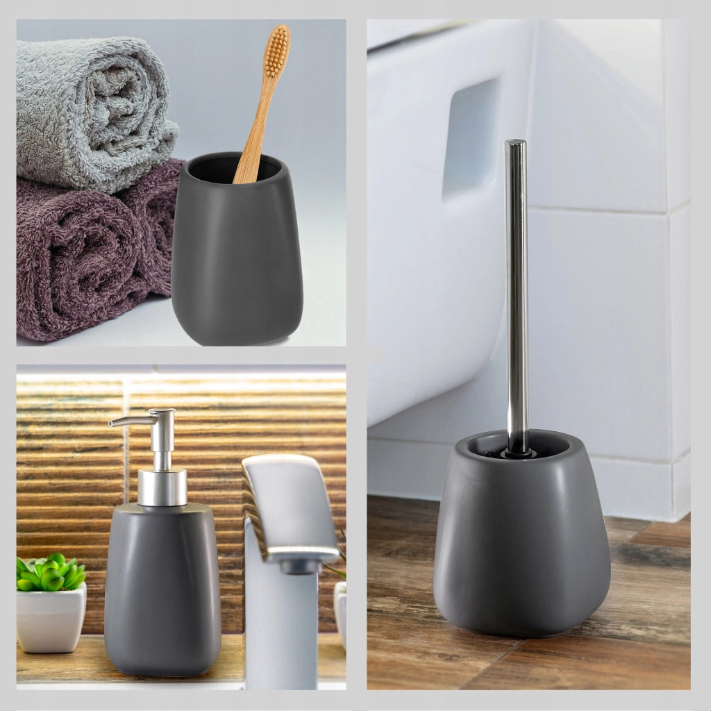 Set da bagno KADAX 3 in 1 con dispenser di sapone per WC, spazzolino e bicchiere, colore grigio.