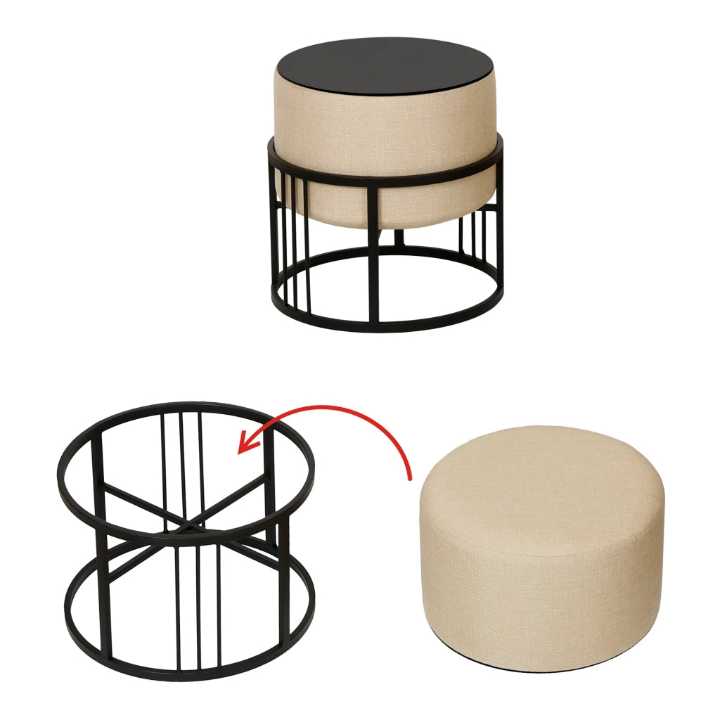 Set di 2 pouf impilabili design moderno e senza tempo multifunzionali rotondi beige 03_0009693
