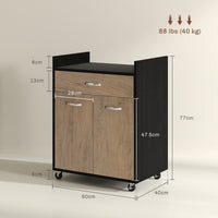 Carrello da Cucina con Armadietto e Cassetto 60x40x77 cm in Legno Nero