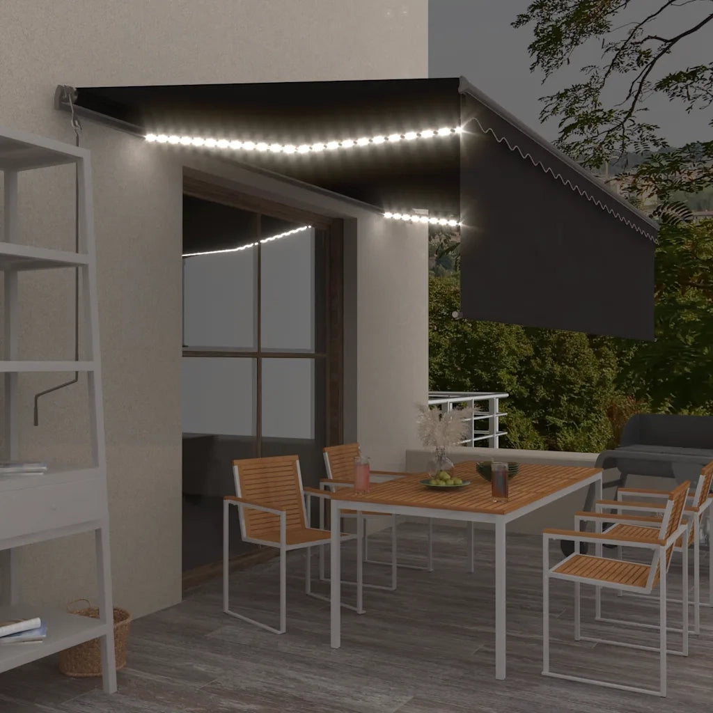 Tenda Sole Retrattile Manuale Parasole LED 5x3m Antracite