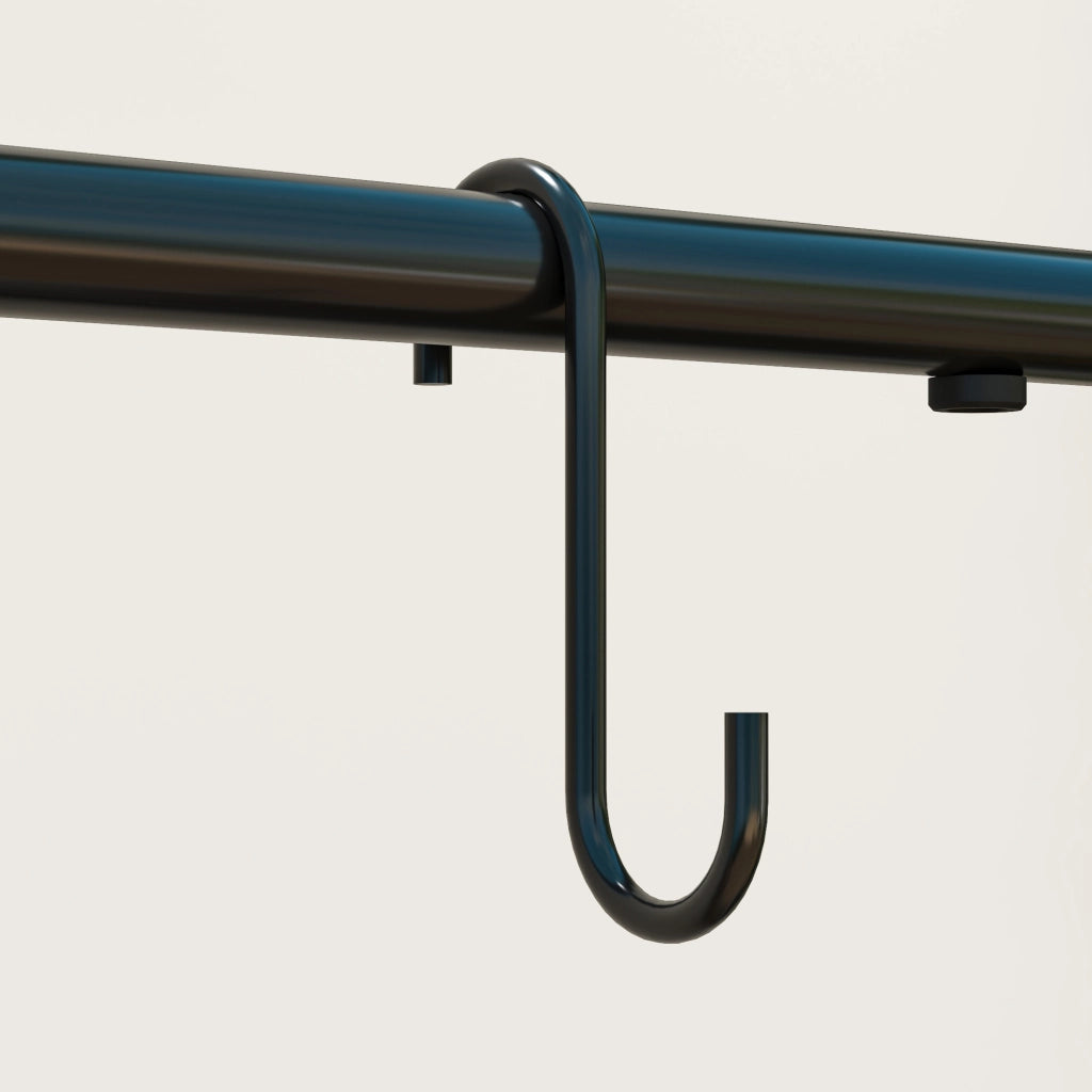 Portapiante a 3 livelli con barra appendiabiti e ganci, struttura in metallo verniciato a polvere, nero, 75 x 25 x 137 cm