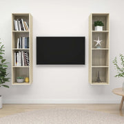 Mobile TV a Parete 2 pz-Set di 2 Mobile TV a Muro Rovere Sonoma in Truciolato 486571