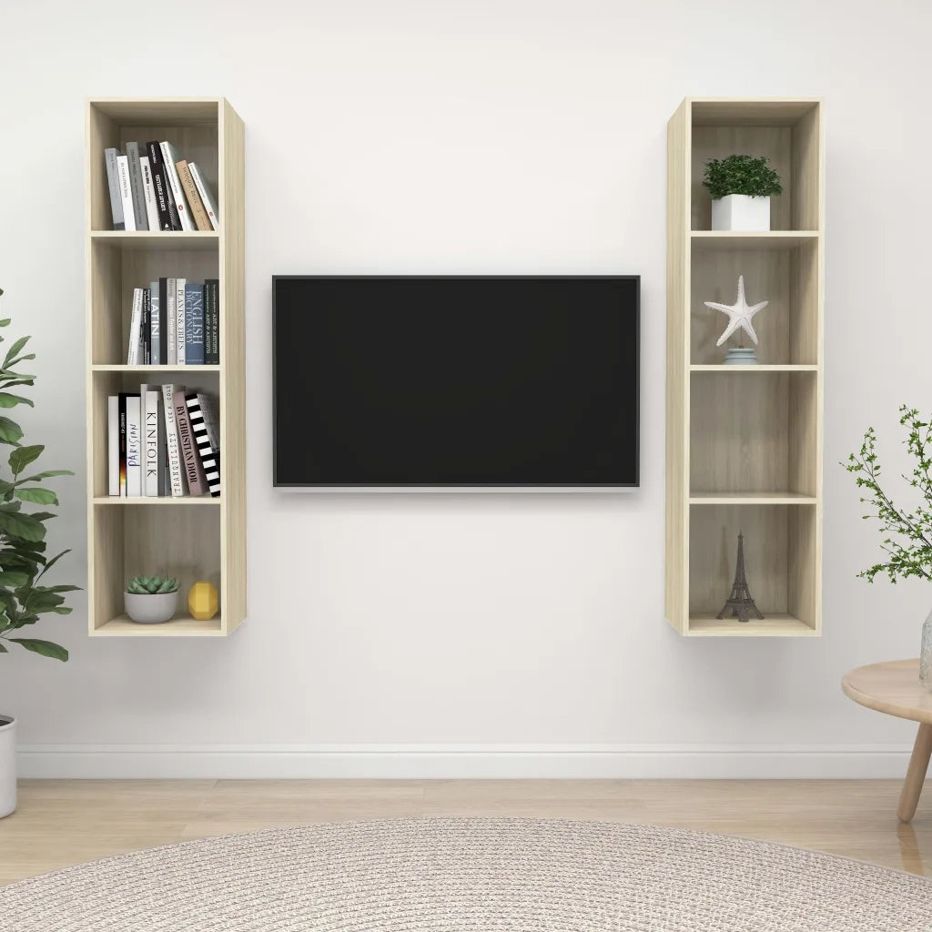 Mobile TV a Parete 2 pz-Set di 2 Mobile TV a Muro Rovere Sonoma in Truciolato 486571