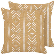 Set di 2 cuscini decorativi cotone beige e bianco 45 x 45 cm motivo geometrico fatto a mano sfoderabile con imbottitura