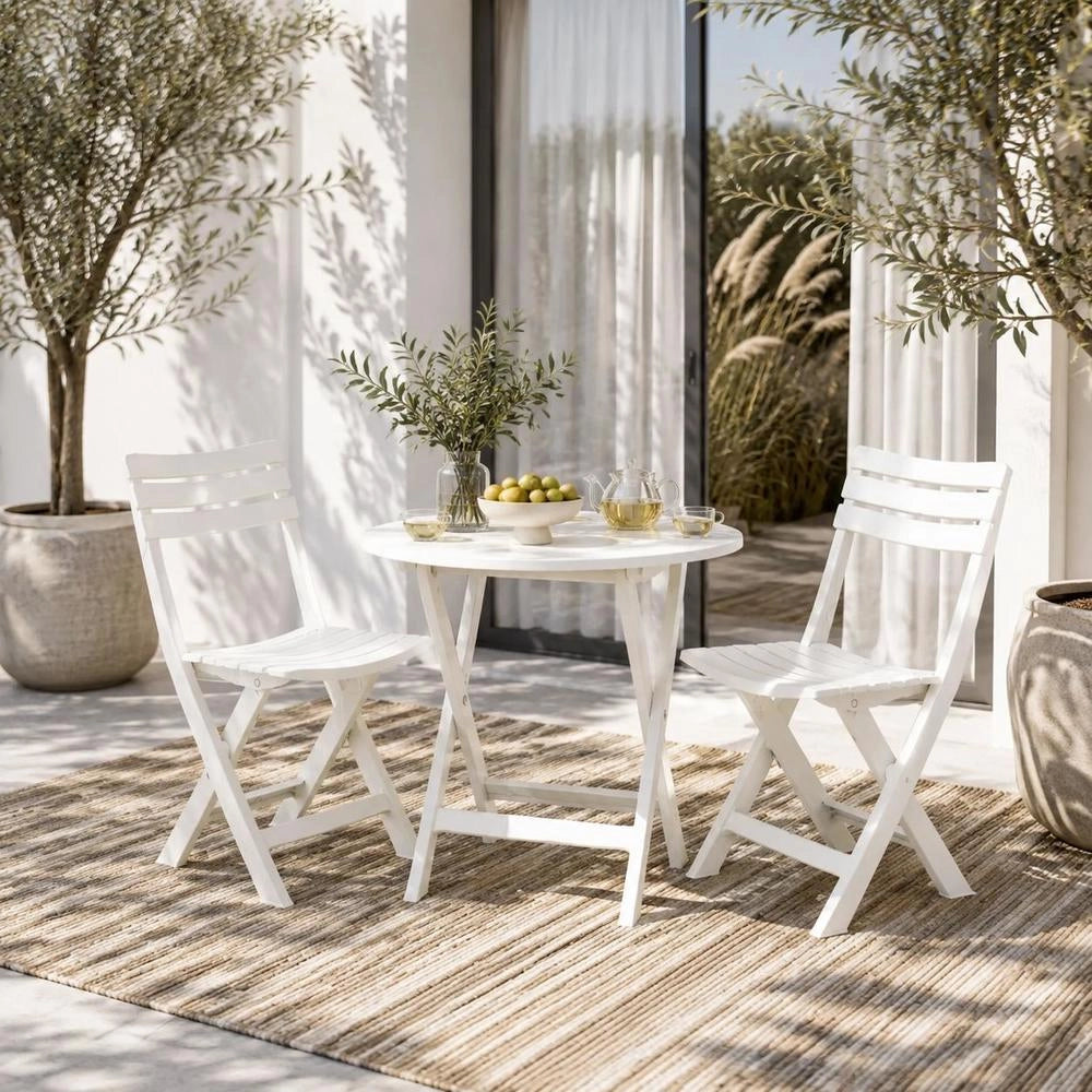 Folding Garden Chairs, 2 Pieces, Plastic, White