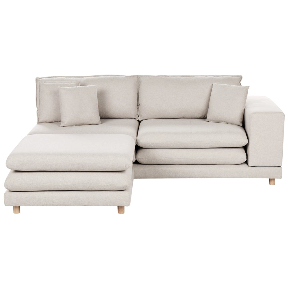 Divano moderno modulare a 2 posti tessuto beige chiaro con schienale imbottito con pouf classico