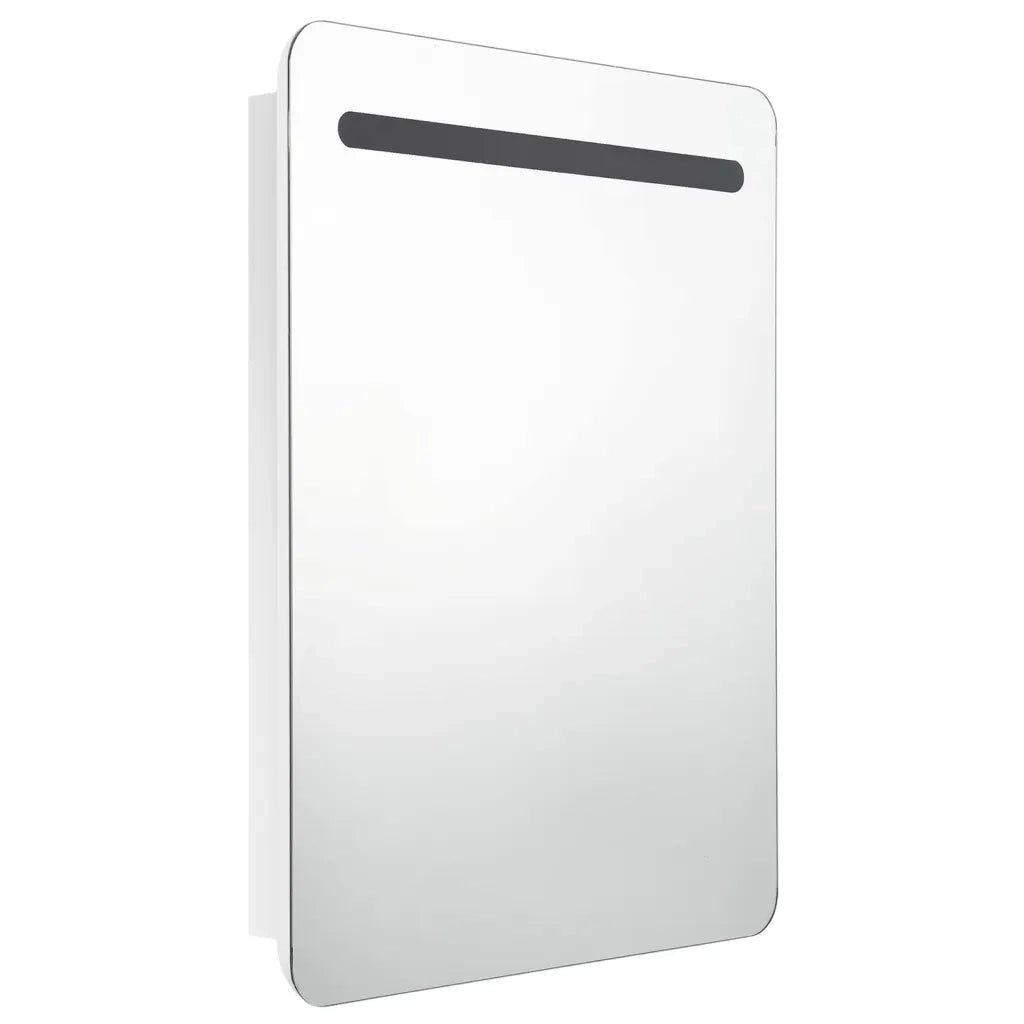 Armadietto Bagno con Specchio e LED Bianco Lucido 60x11x80 cm 326509