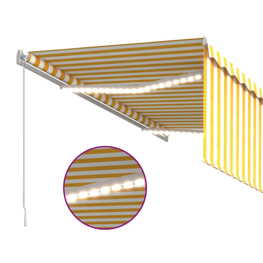 Tenda da Sole Retrattile Parasole LED 3,5x2,5m Gialla e Bianca 3069283