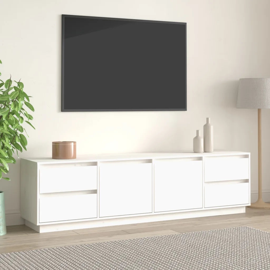 Mobile Porta TV Bianco 176x37x47,5 cm in Legno Massello di Pino