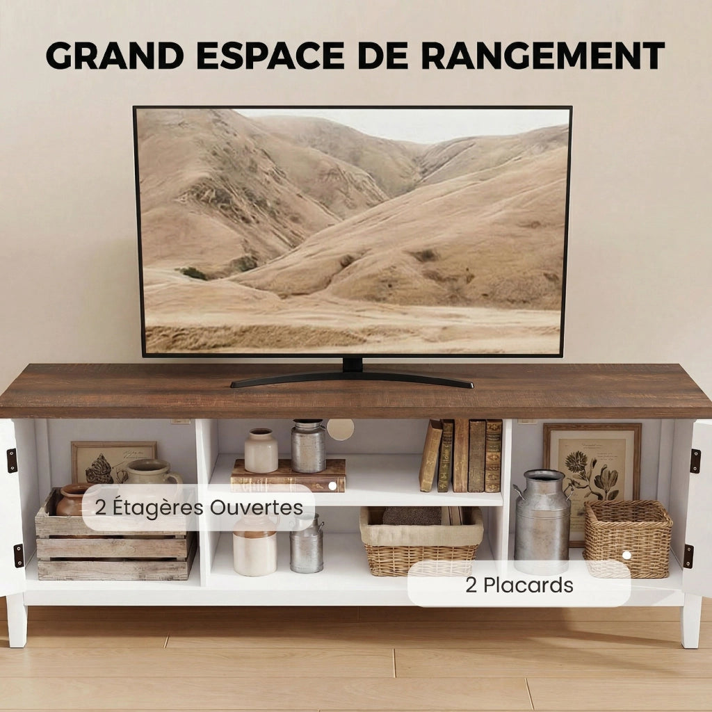 Mobile TV 140 cm con 2 ante e 2 ripiani aperti ¨C Zephmum ¨C Bianco e marrone