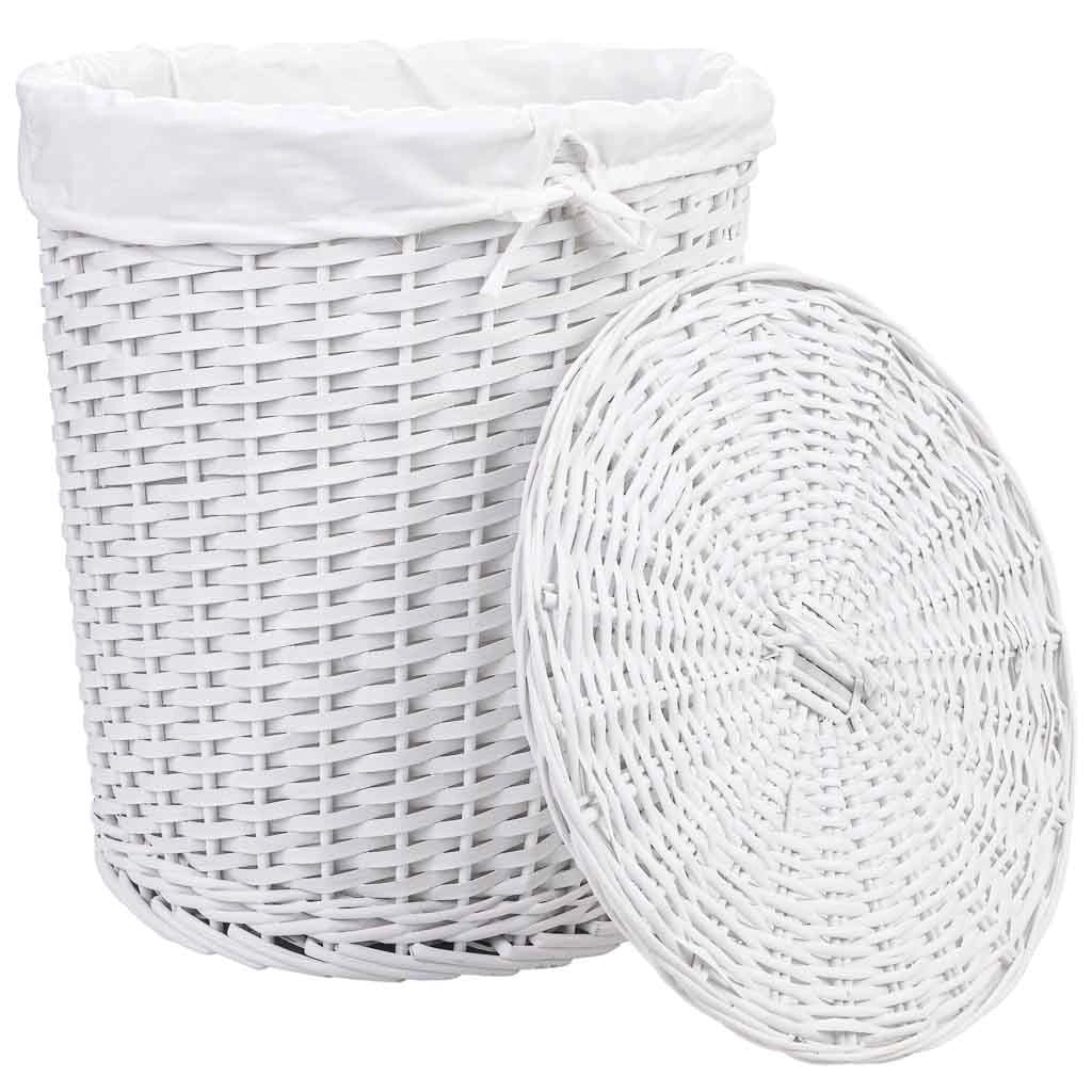 Set di 3 cestini in vimini bianchi: L: 43x43x50 cm, M: 36x36x43 cm, S: 30x30x37 cm